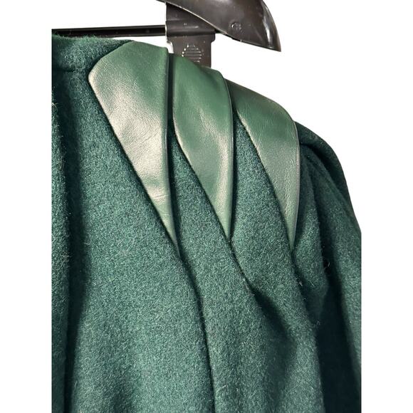 Vintage Emerald Green Double Breasted Worthington Wool Blend Leather Coat Sz 8 - Picture 5 of 14